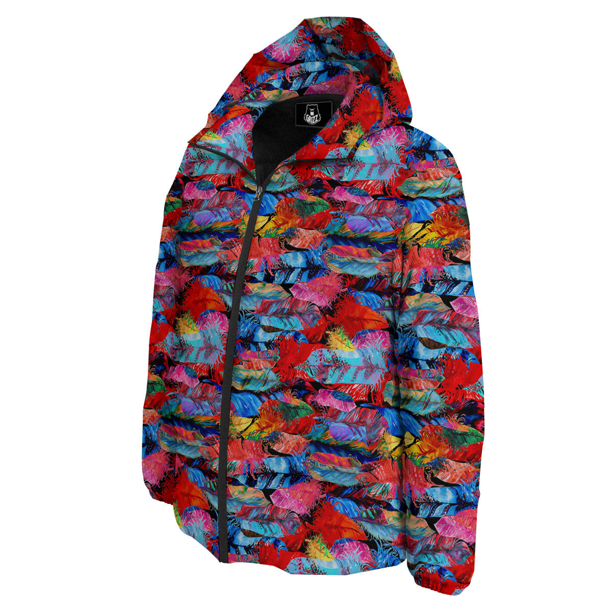 Abstract Feather Watercolor Boho Print Pattern Down Jacket-grizzshop