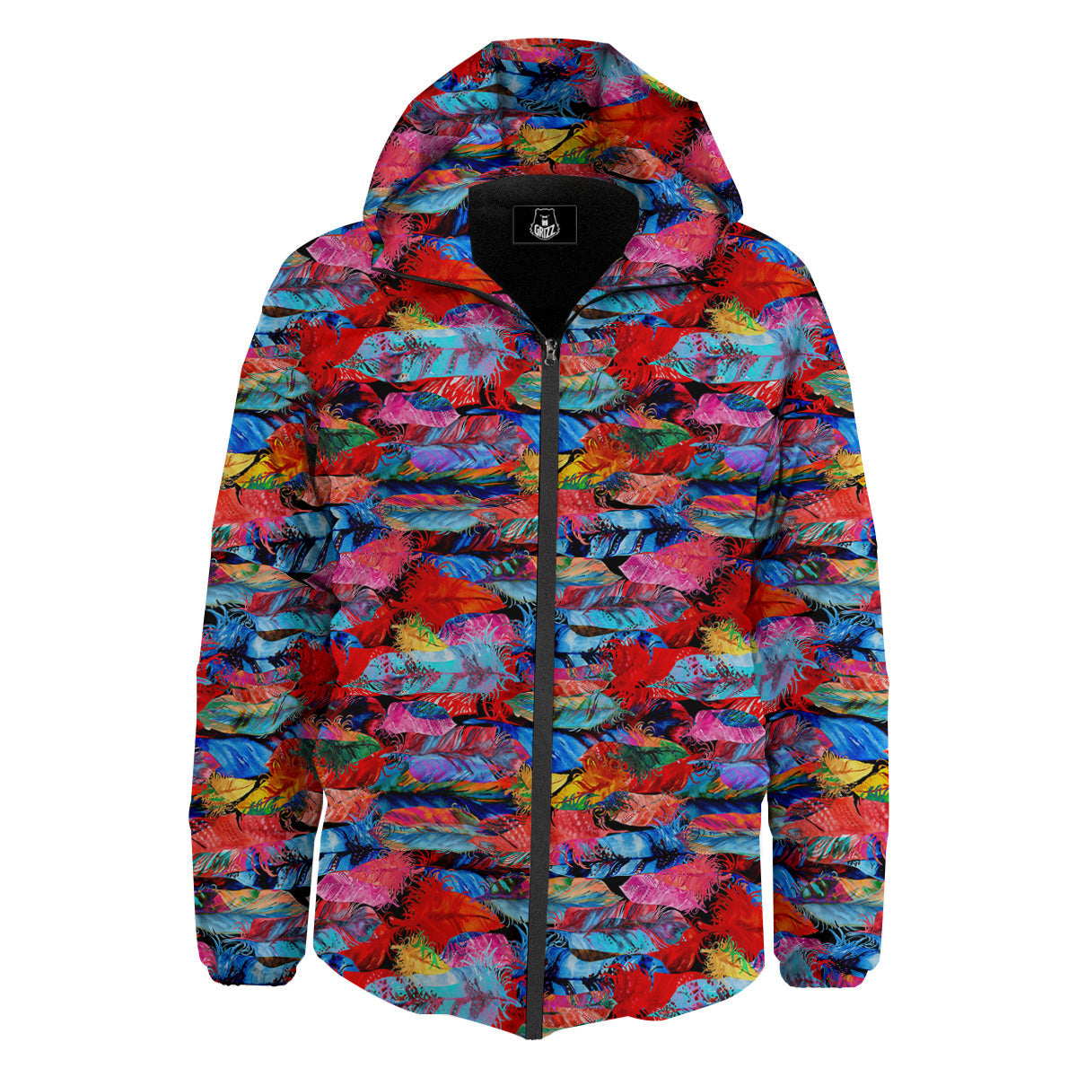 Abstract Feather Watercolor Boho Print Pattern Down Jacket-grizzshop