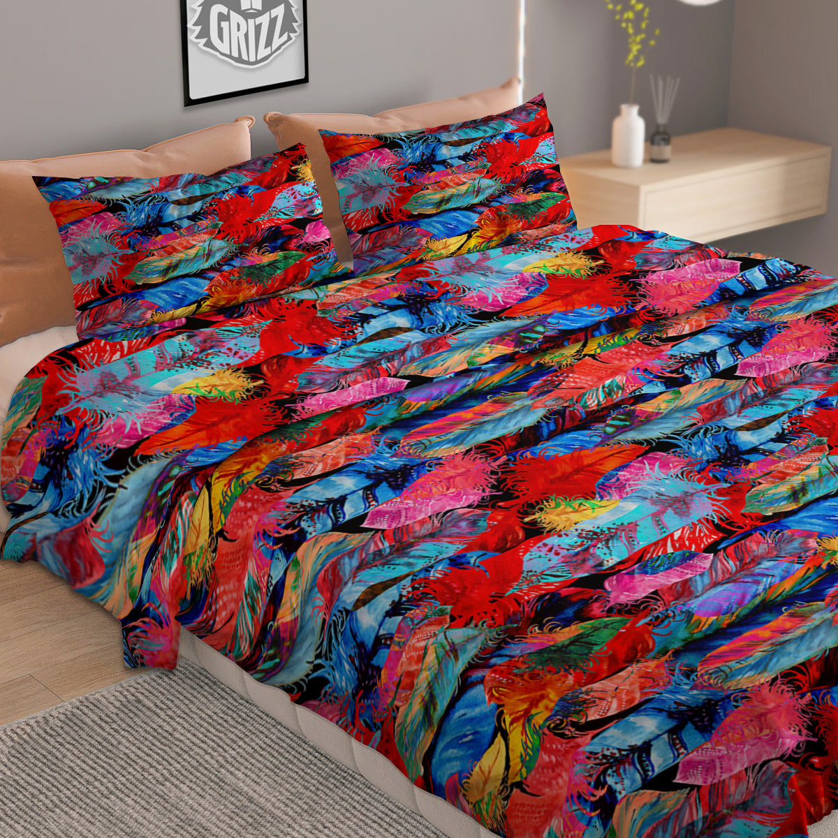 Abstract Feather Watercolor Boho Print Pattern Duvet Cover Bedding Set
