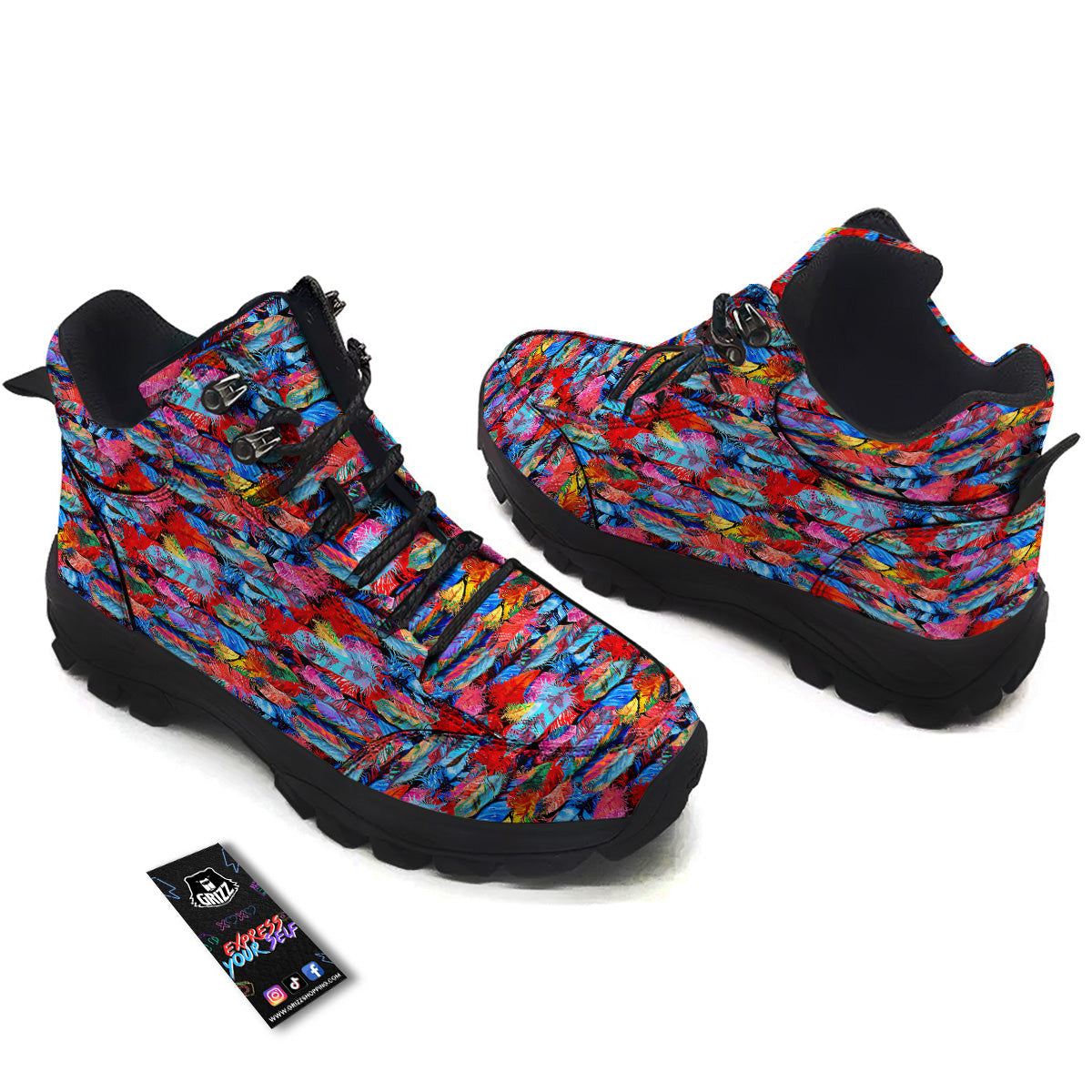 Abstract Feather Watercolor Boho Print Pattern Hiking Shoes-grizzshop