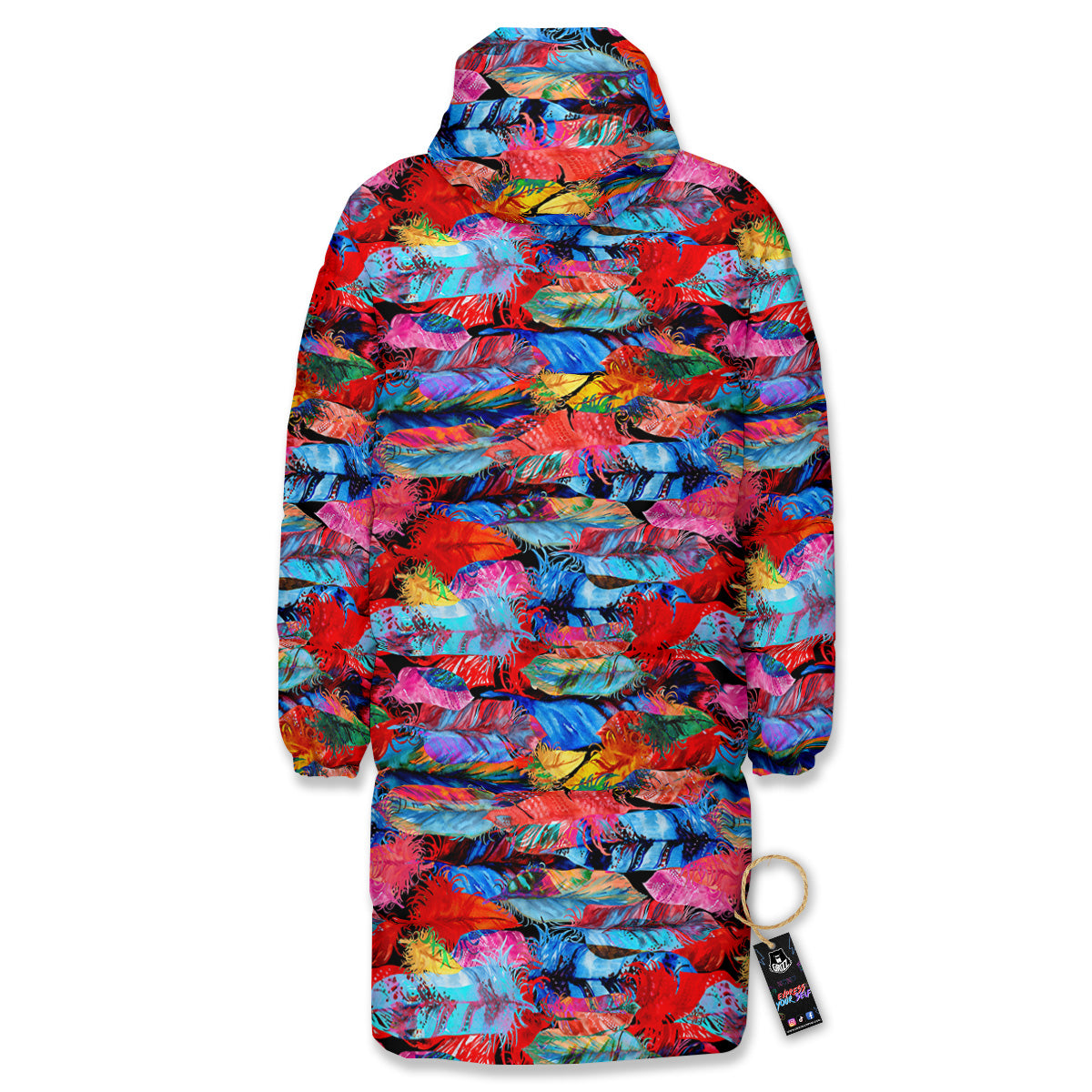 Abstract Feather Watercolor Boho Print Pattern Long Down Jacket-grizzshop