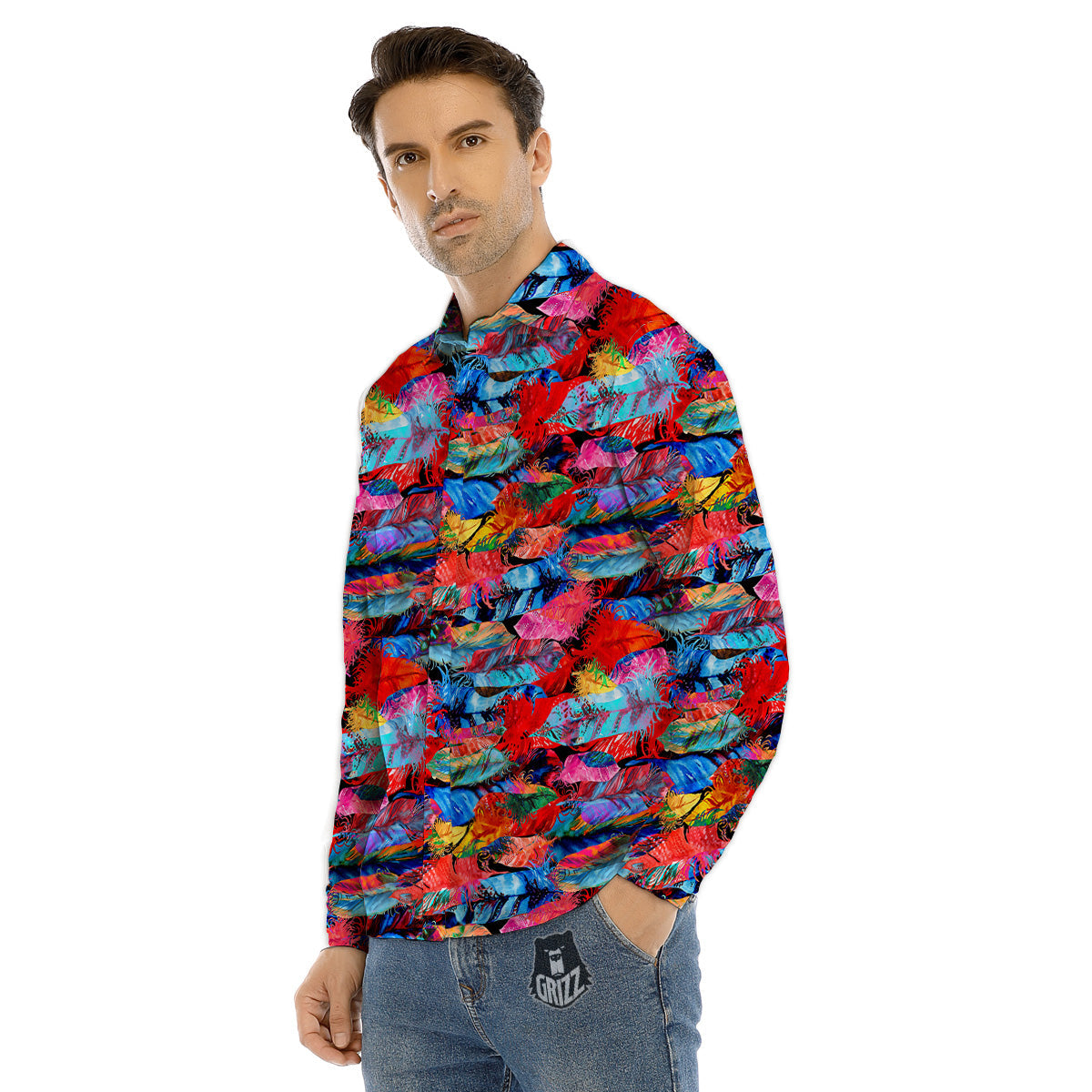 Abstract Feather Watercolor Boho Print Pattern Men's Dress Shirts-grizzshop