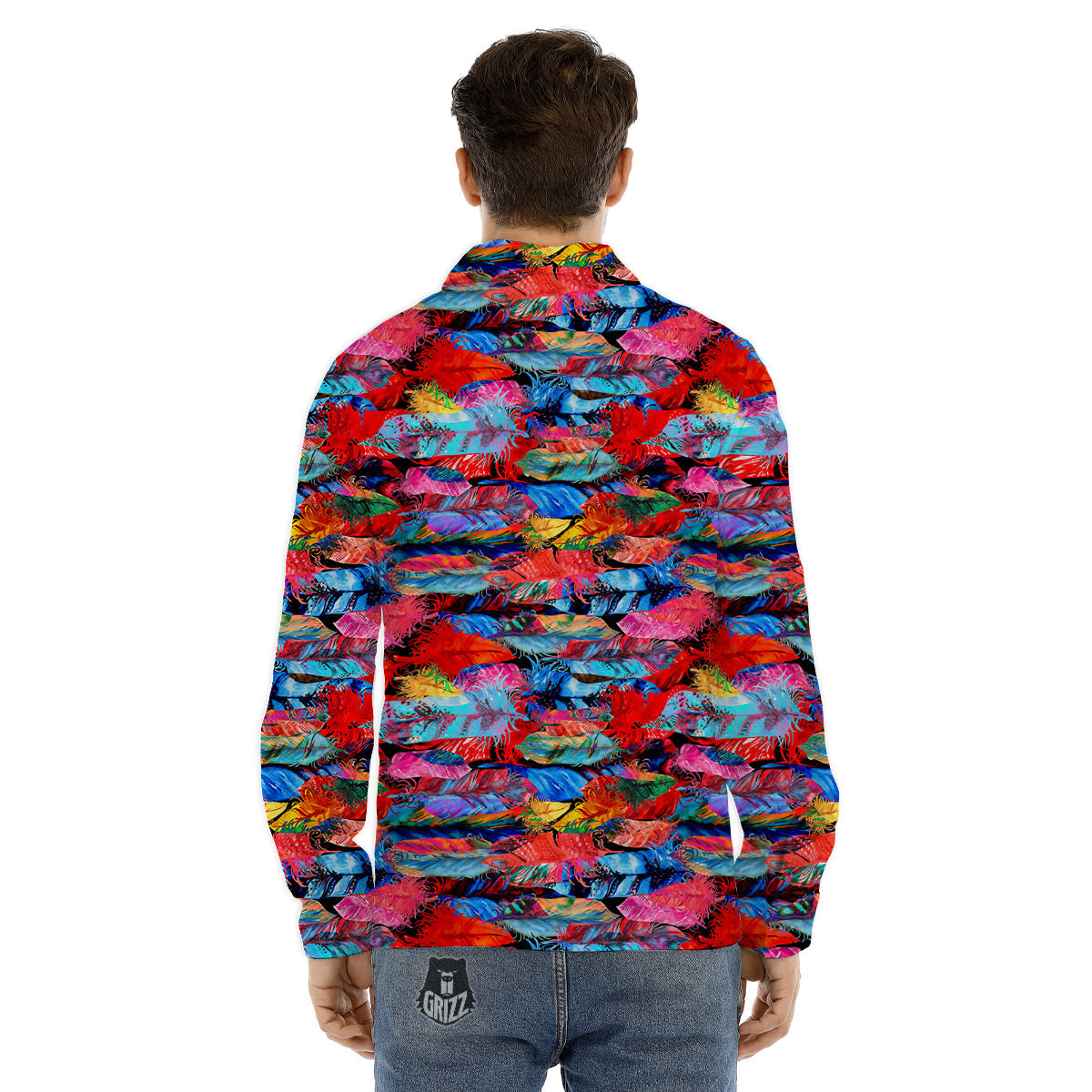 Abstract Feather Watercolor Boho Print Pattern Men's Dress Shirts-grizzshop