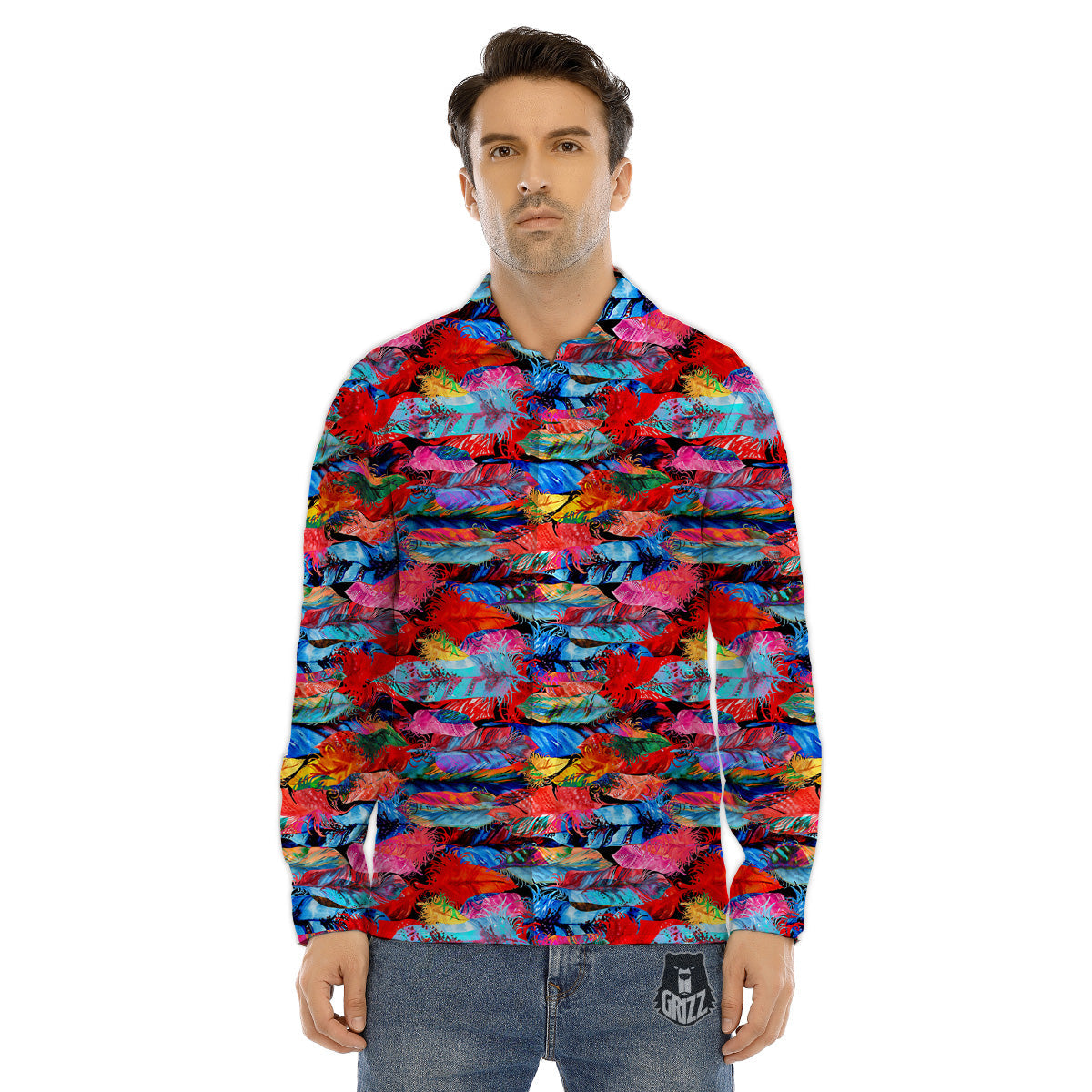 Abstract Feather Watercolor Boho Print Pattern Men's Dress Shirts-grizzshop