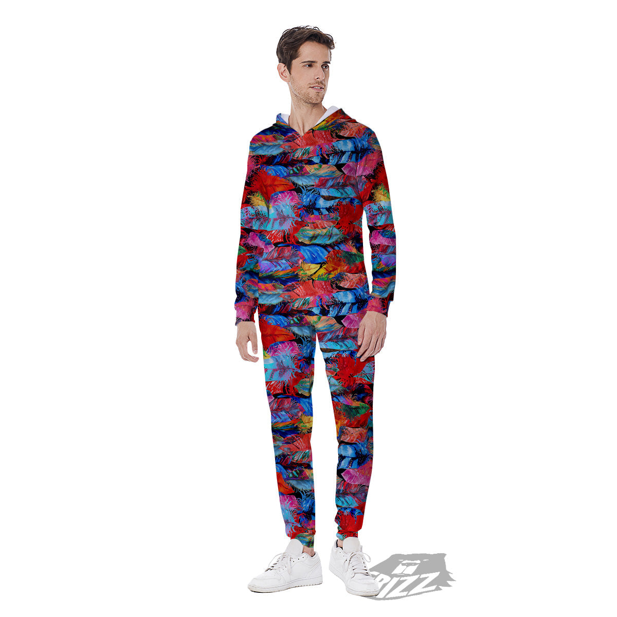 Abstract Feather Watercolor Boho Print Pattern Men's Jumpsuit-grizzshop