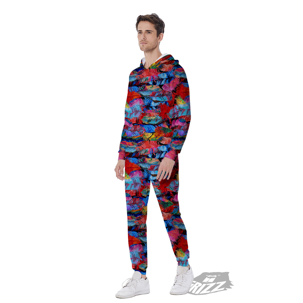 Abstract Feather Watercolor Boho Print Pattern Men's Jumpsuit-grizzshop
