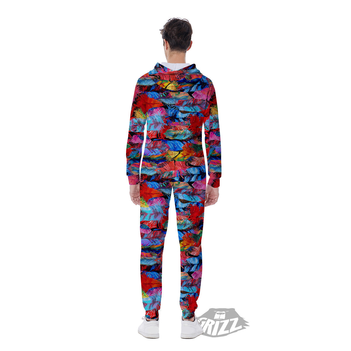 Abstract Feather Watercolor Boho Print Pattern Men's Jumpsuit-grizzshop