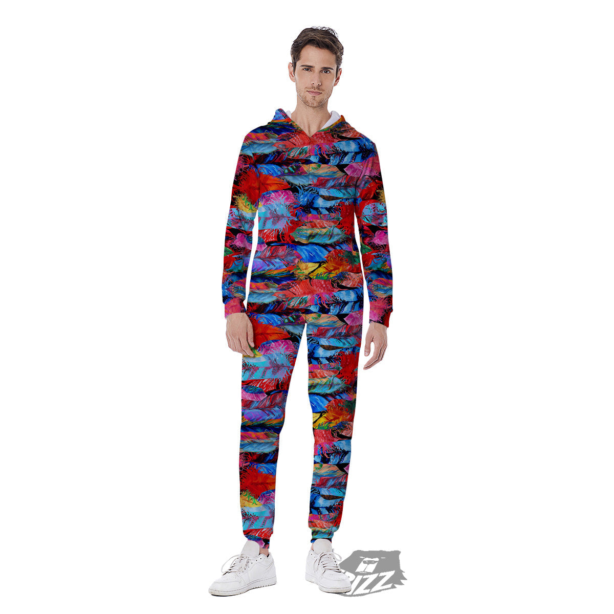 Abstract Feather Watercolor Boho Print Pattern Men's Jumpsuit-grizzshop