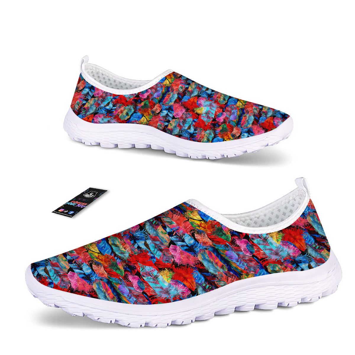Abstract Feather Watercolor Boho Print Pattern Nurse Shoes-grizzshop