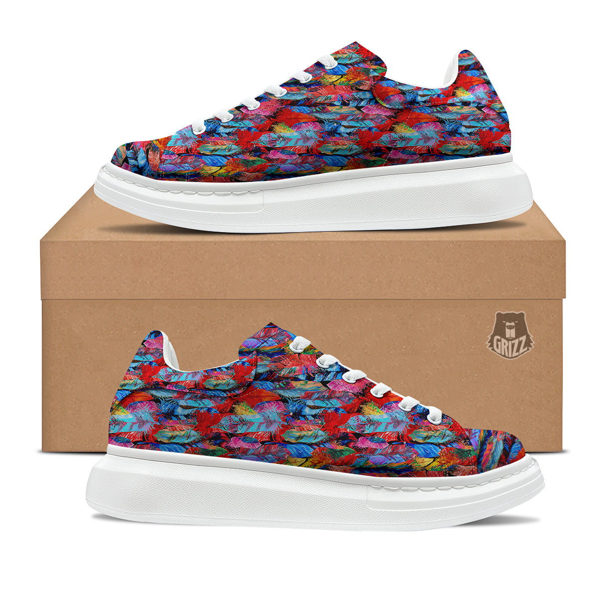 Abstract Feather Watercolor Boho Print Pattern Platform Shoes-grizzshop