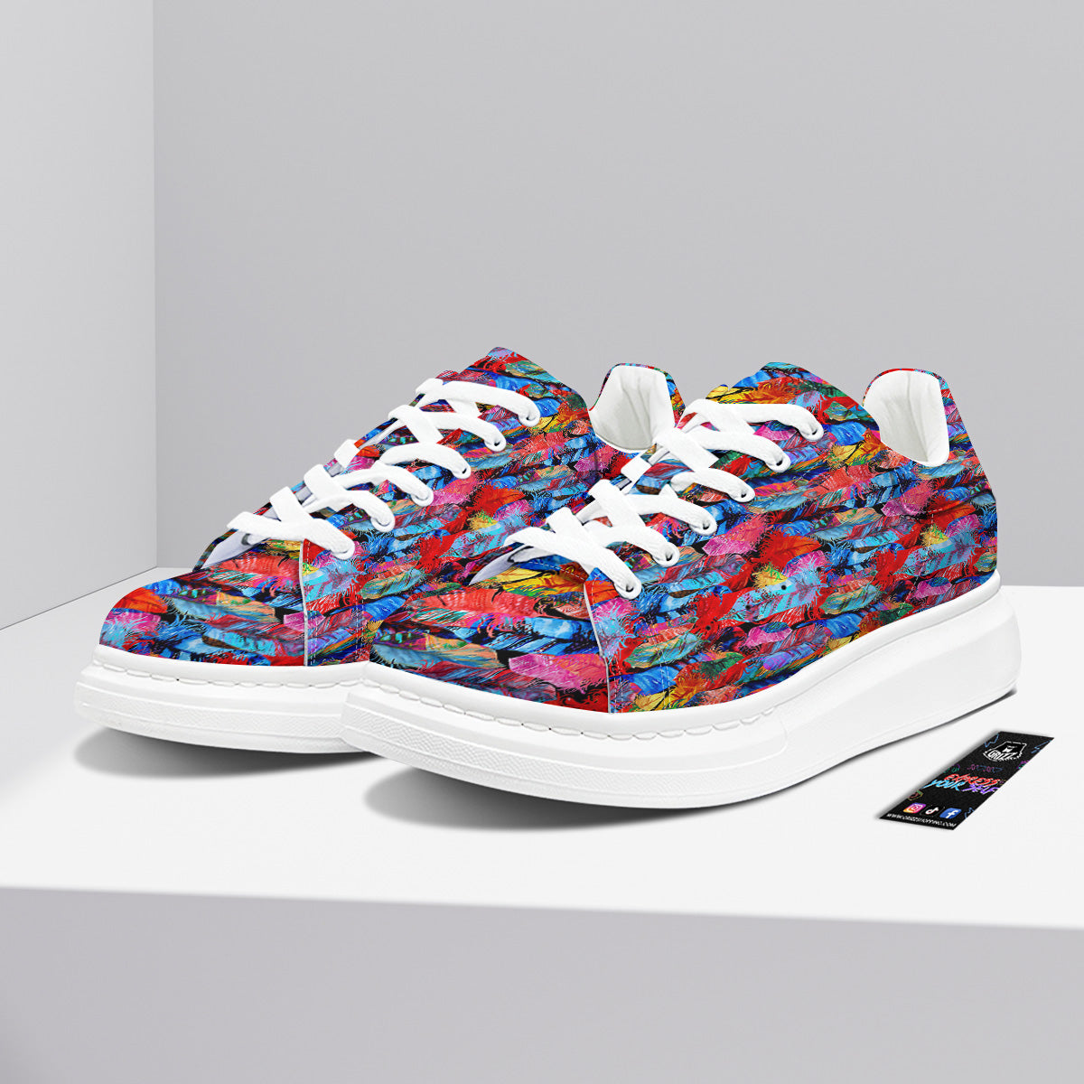 Abstract Feather Watercolor Boho Print Pattern Platform Shoes-grizzshop