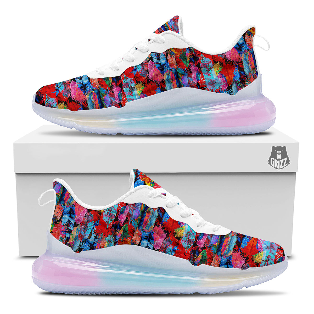 Abstract Feather Watercolor Boho Print Pattern Running Sneakers-grizzshop