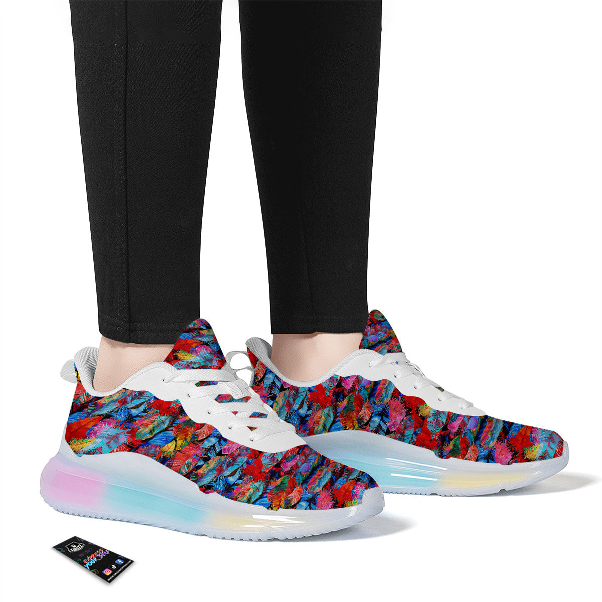 Abstract Feather Watercolor Boho Print Pattern Running Sneakers-grizzshop