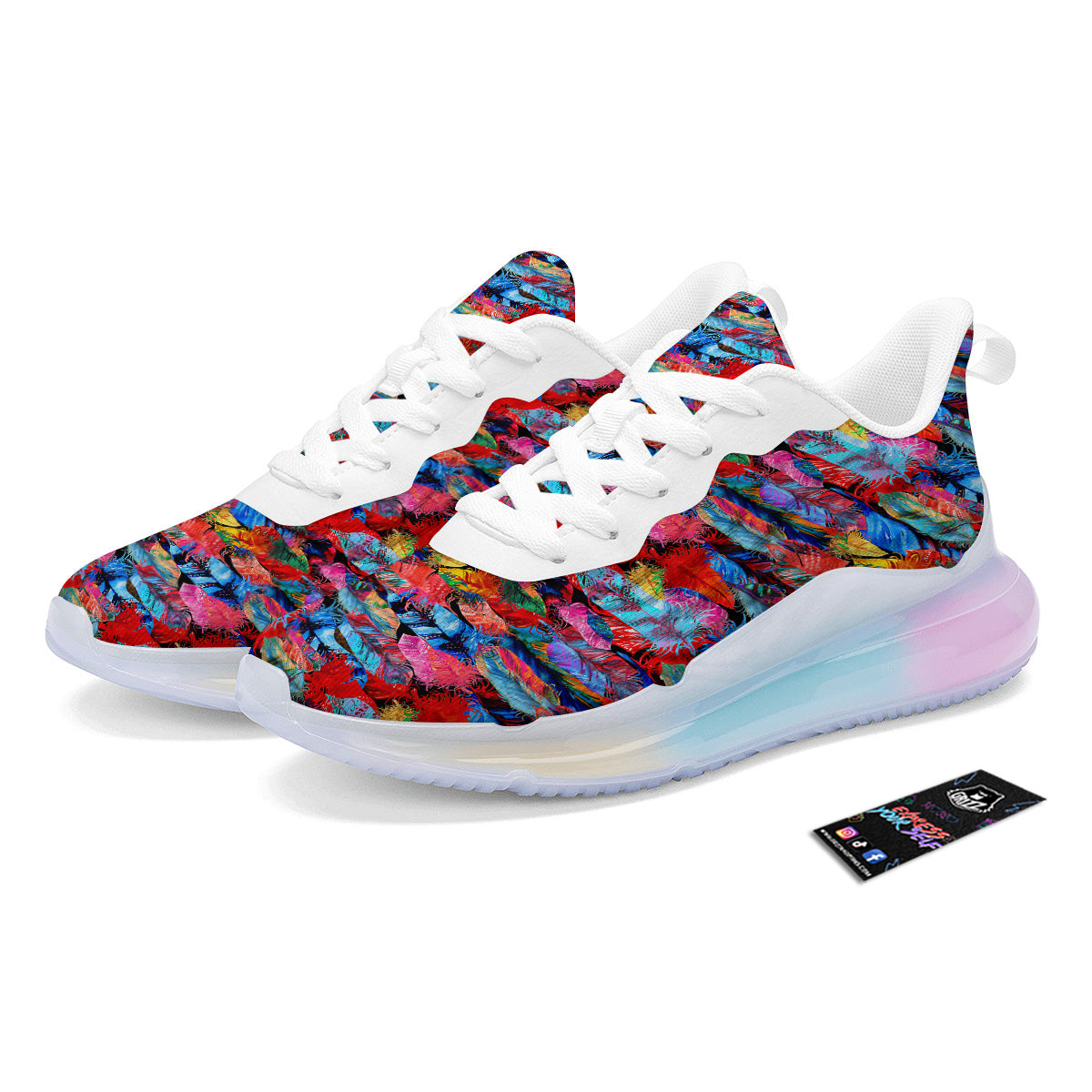 Abstract Feather Watercolor Boho Print Pattern Running Sneakers-grizzshop