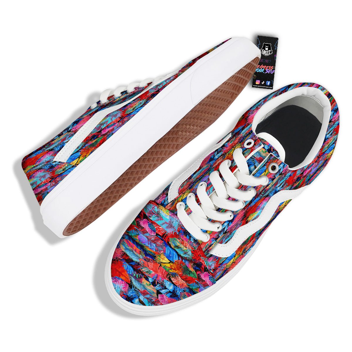 Abstract Feather Watercolor Boho Print Pattern Skate Shoes-grizzshop