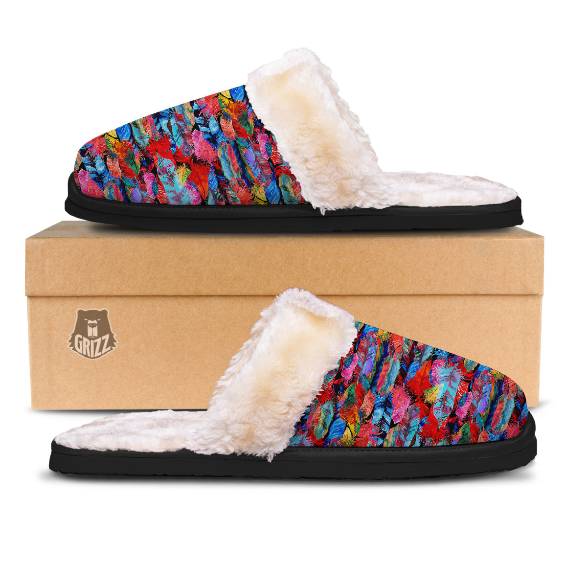 Abstract Feather Watercolor Boho Print Pattern Slippers-grizzshop