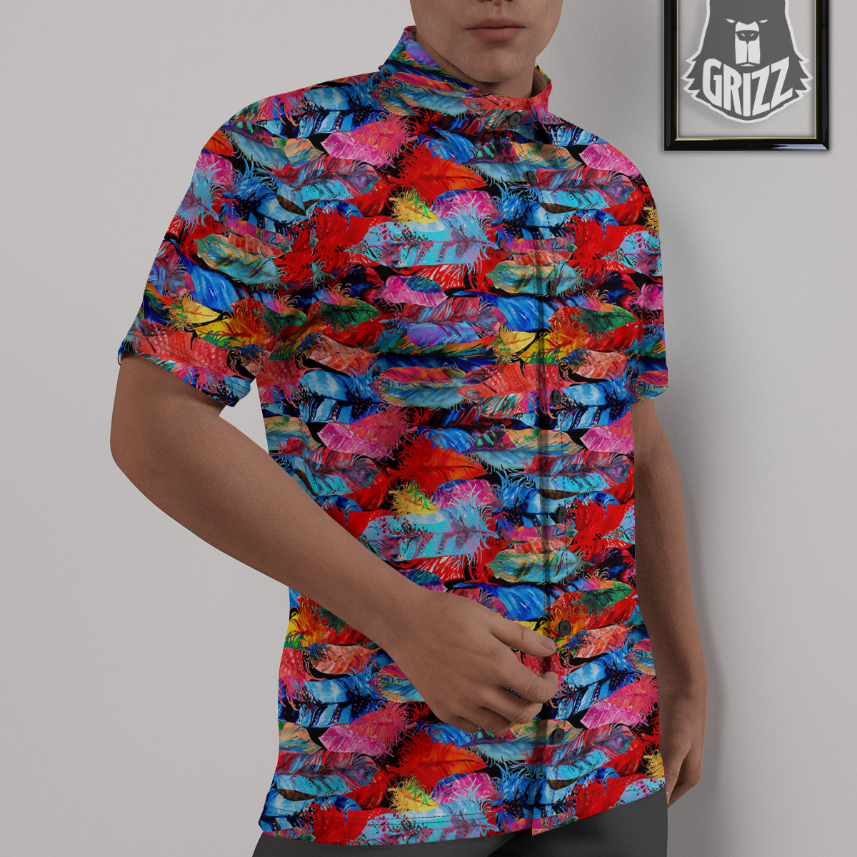 Abstract Feather Watercolor Boho Print Pattern Untucked Shirts-grizzshop