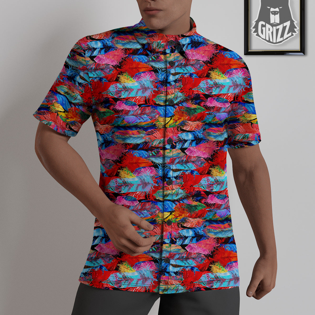 Abstract Feather Watercolor Boho Print Pattern Untucked Shirts-grizzshop