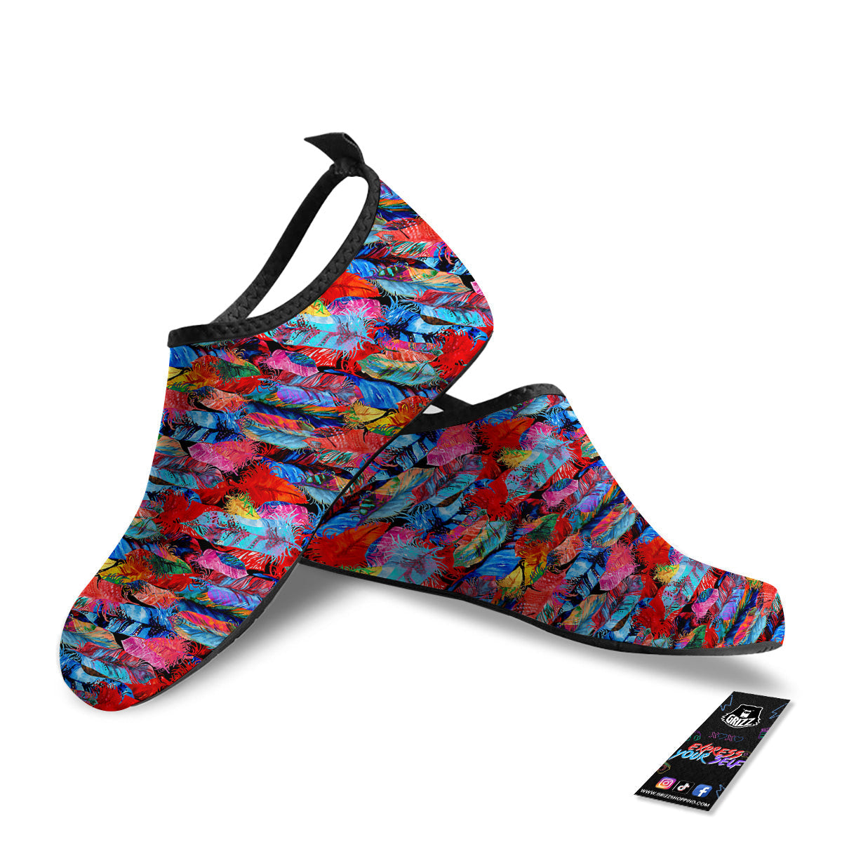 Abstract Feather Watercolor Boho Print Pattern Water Shoes-grizzshop