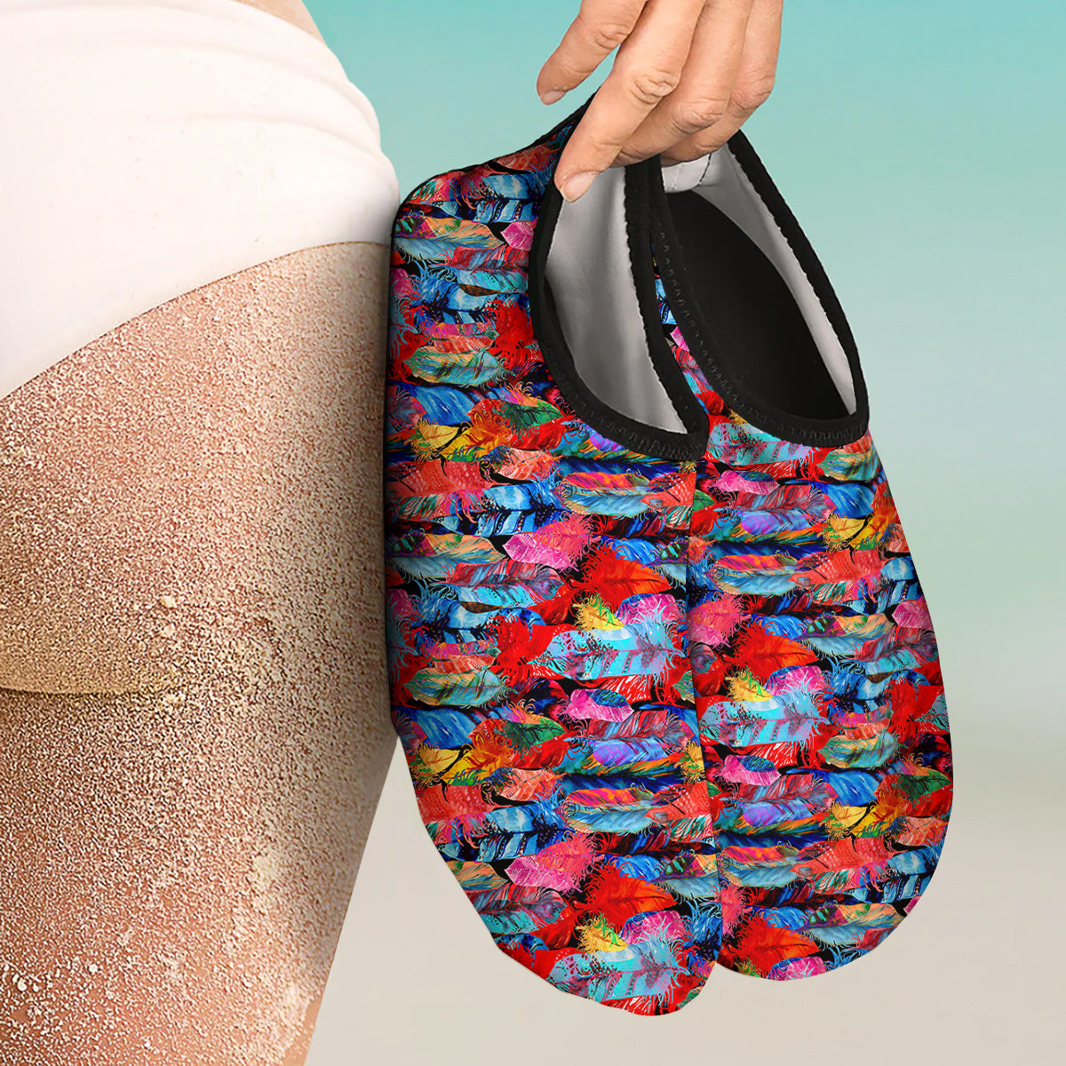Abstract Feather Watercolor Boho Print Pattern Water Shoes-grizzshop