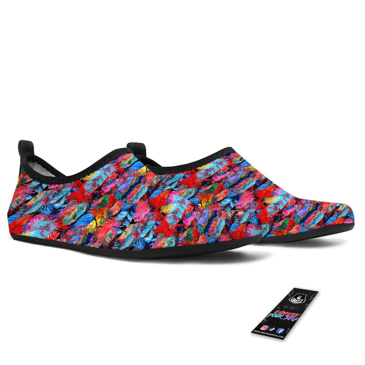 Abstract Feather Watercolor Boho Print Pattern Water Shoes-grizzshop