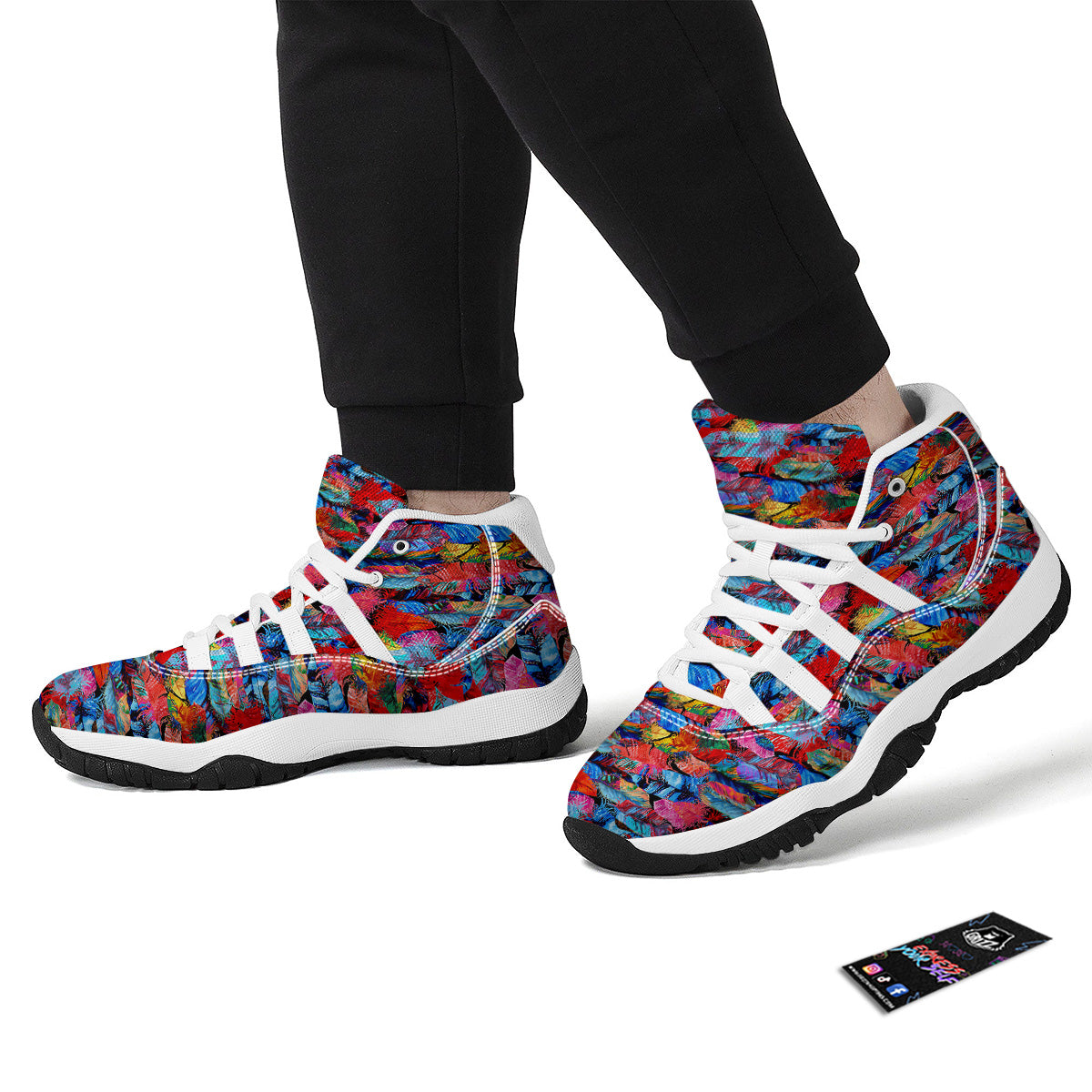 Abstract Feather Watercolor Boho Print Pattern White Bball Shoes-grizzshop