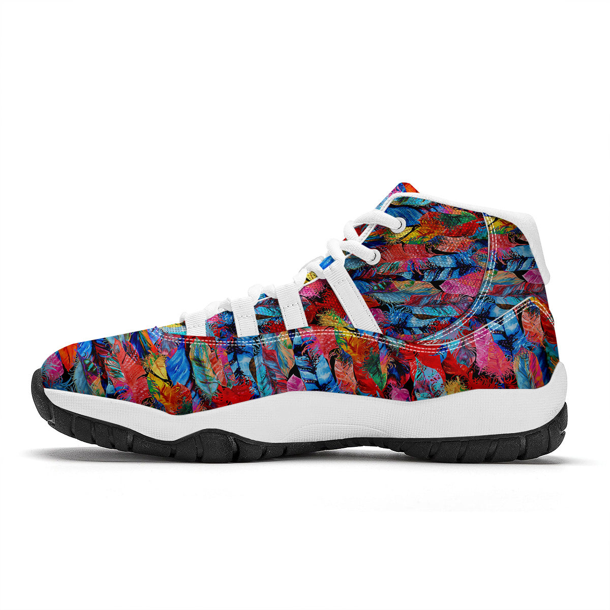 Abstract Feather Watercolor Boho Print Pattern White Bball Shoes-grizzshop