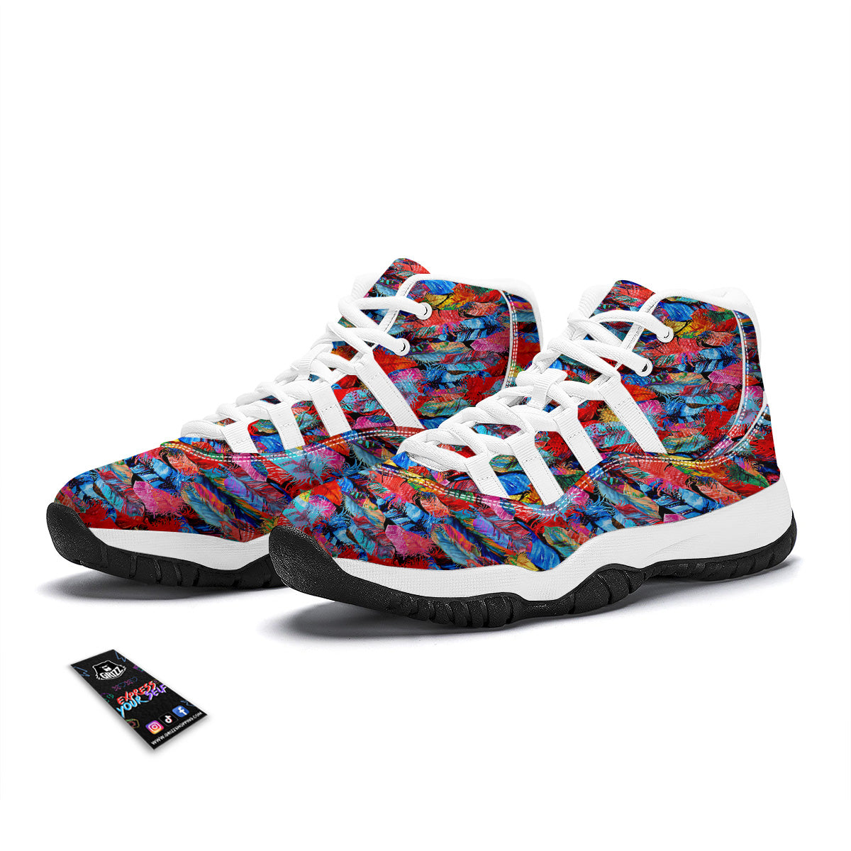 Abstract Feather Watercolor Boho Print Pattern White Bball Shoes-grizzshop