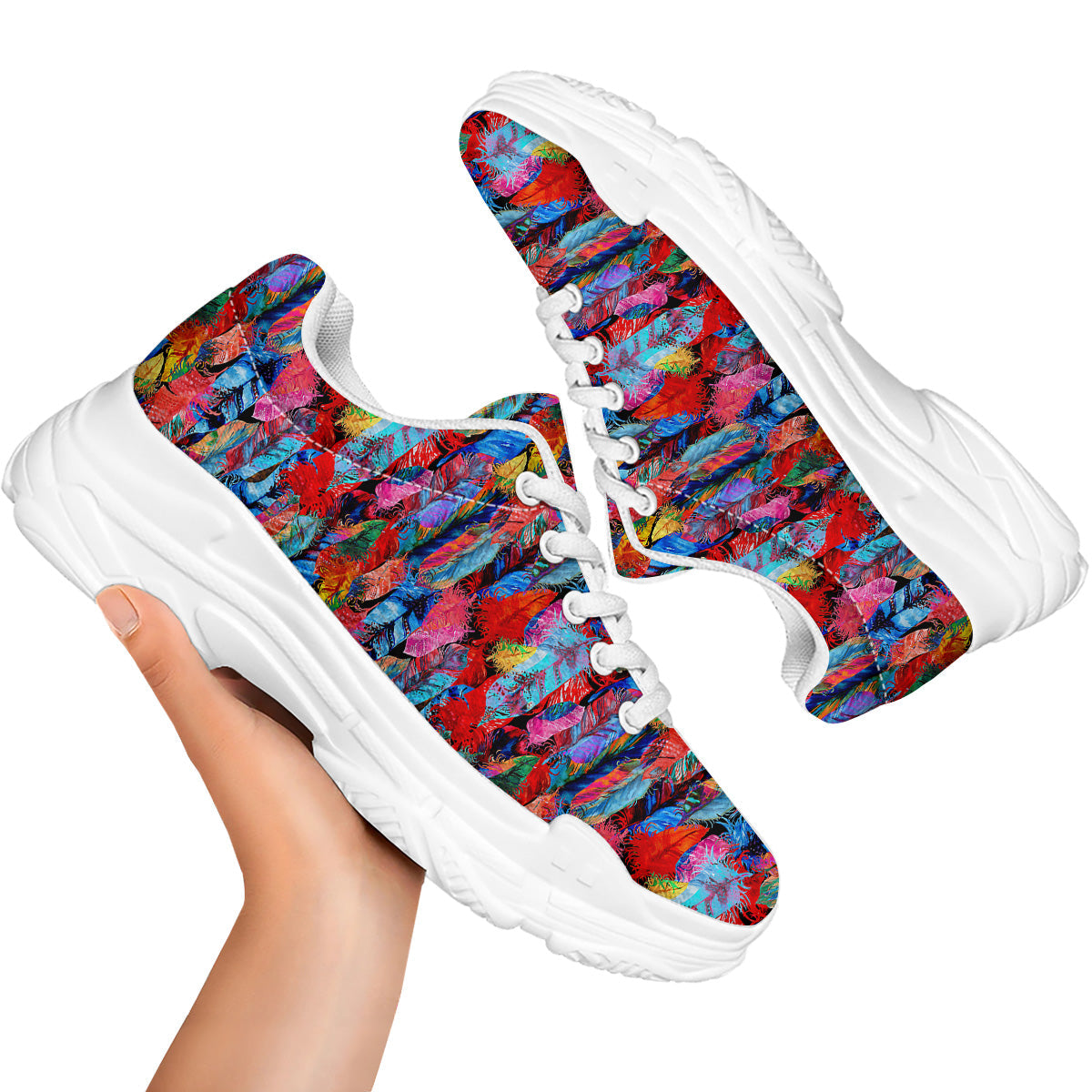 Abstract Feather Watercolor Boho Print Pattern White Chunky Shoes-grizzshop