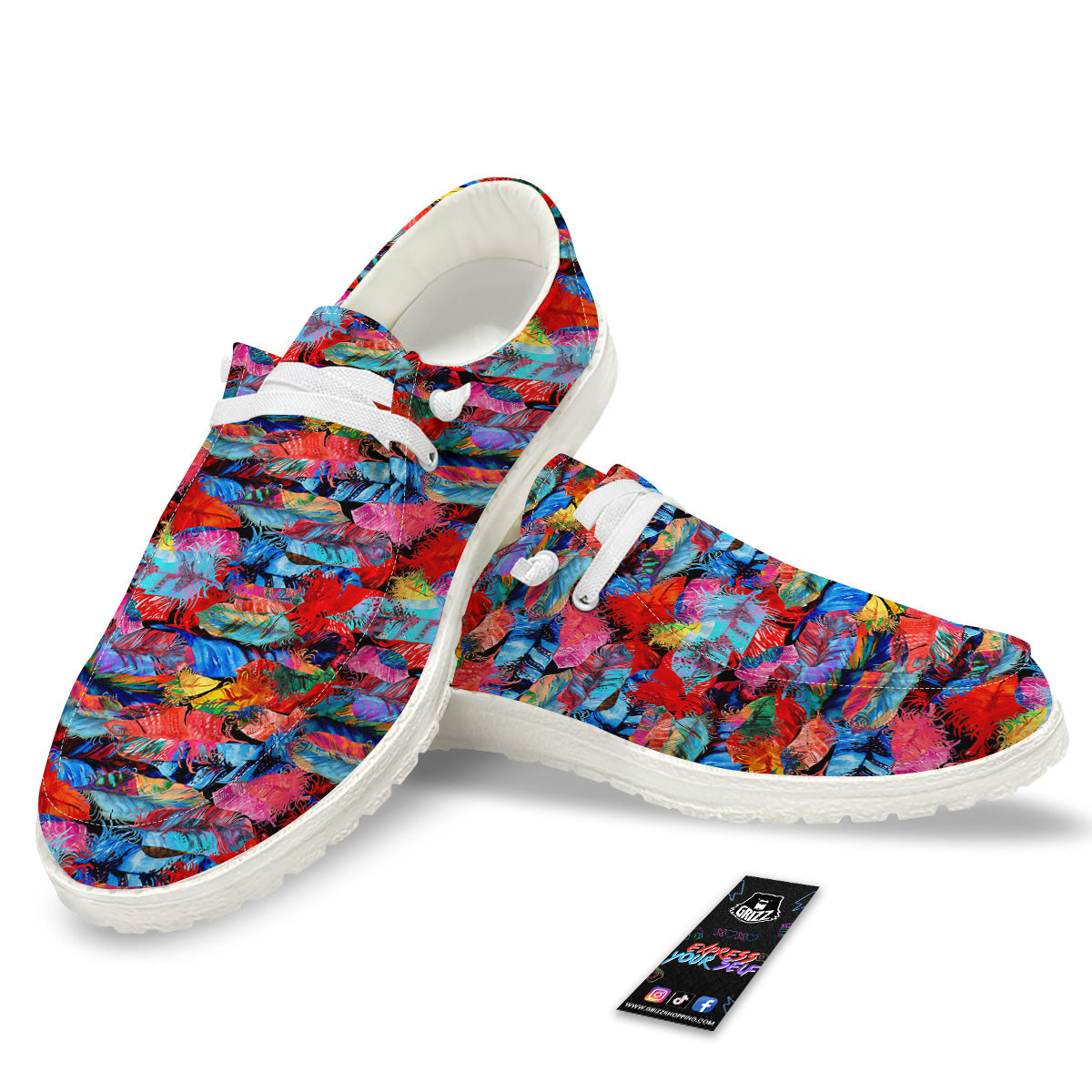 Abstract Feather Watercolor Boho Print Pattern White Loafers-grizzshop