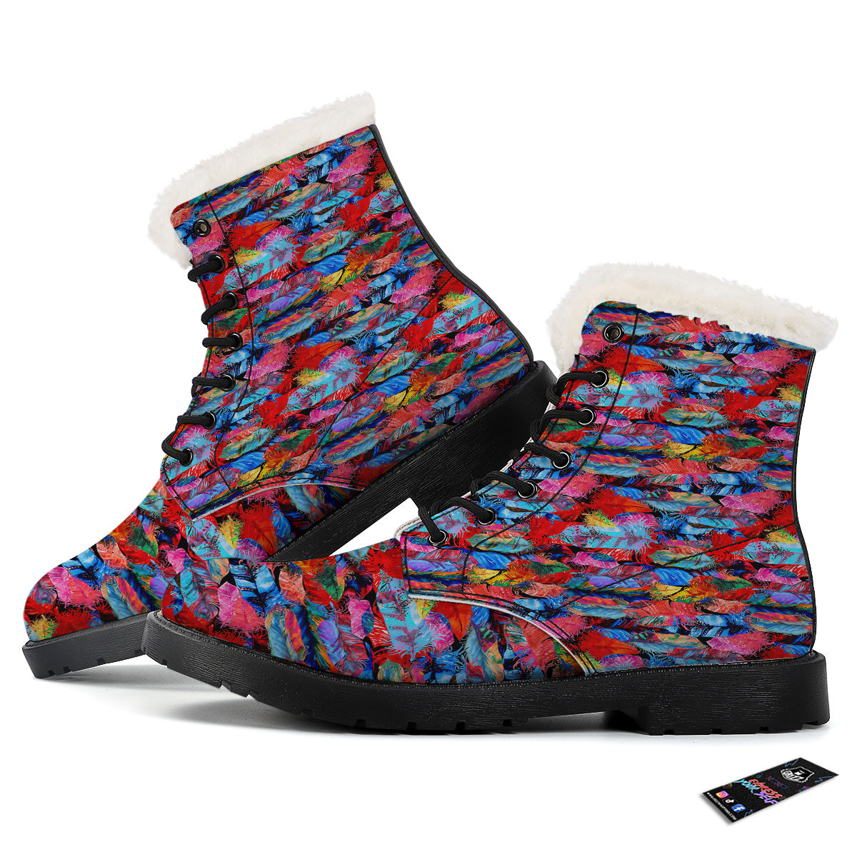 Abstract Feather Watercolor Boho Print Pattern Winter Boots-grizzshop
