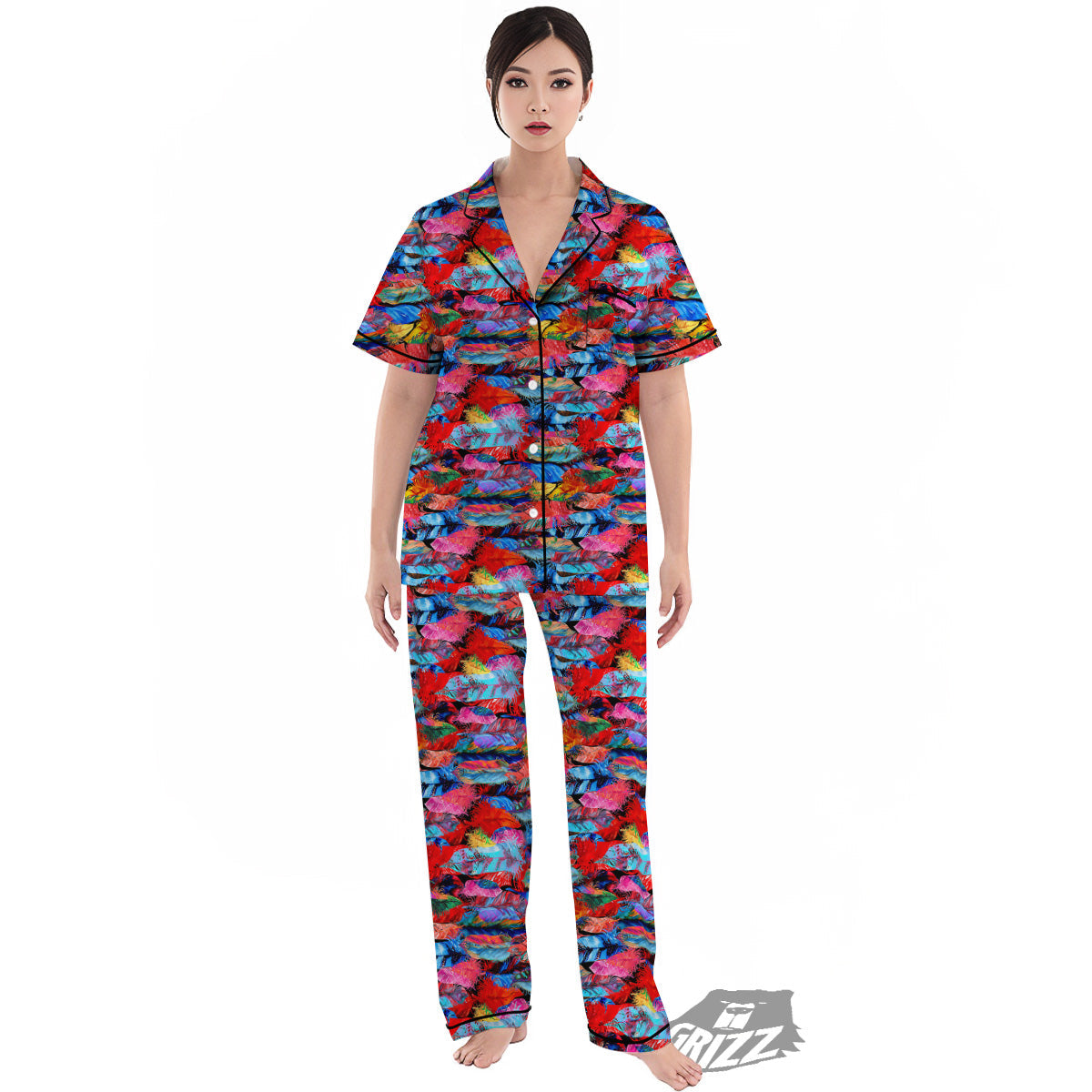 Abstract Feather Watercolor Boho Print Pattern Women's Pajamas Set-grizzshop