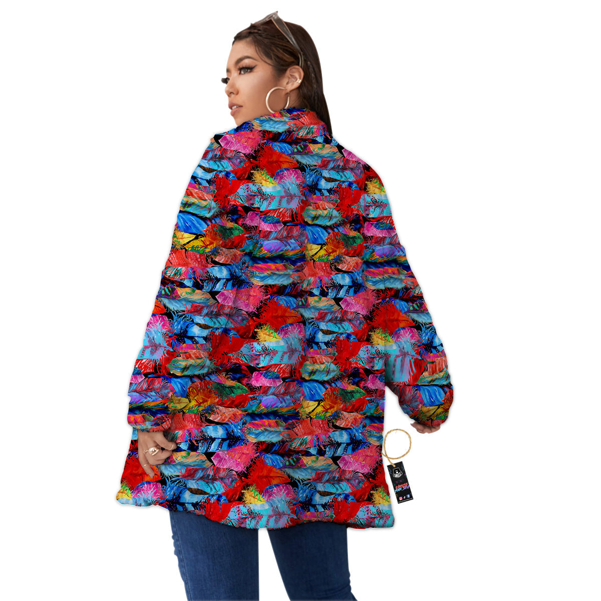 Abstract Feather Watercolor Boho Print Pattern Women's Sherpa Jacket-grizzshop