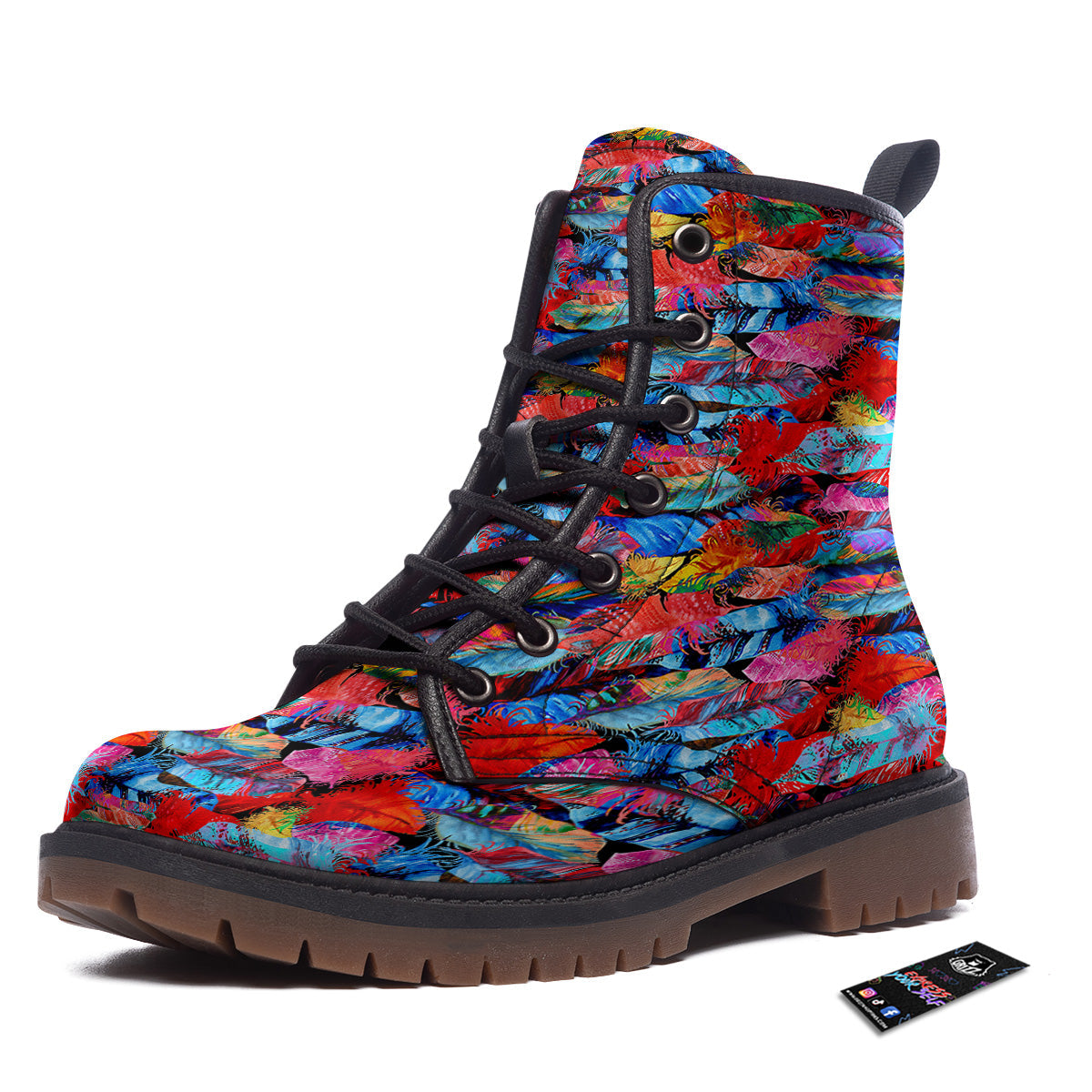 Abstract Feather Watercolor Boho Print Pattern Work Boots-grizzshop