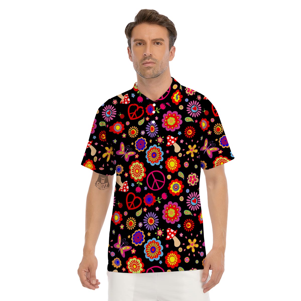 Abstract Flower Hippie Men's Golf Shirts-grizzshop