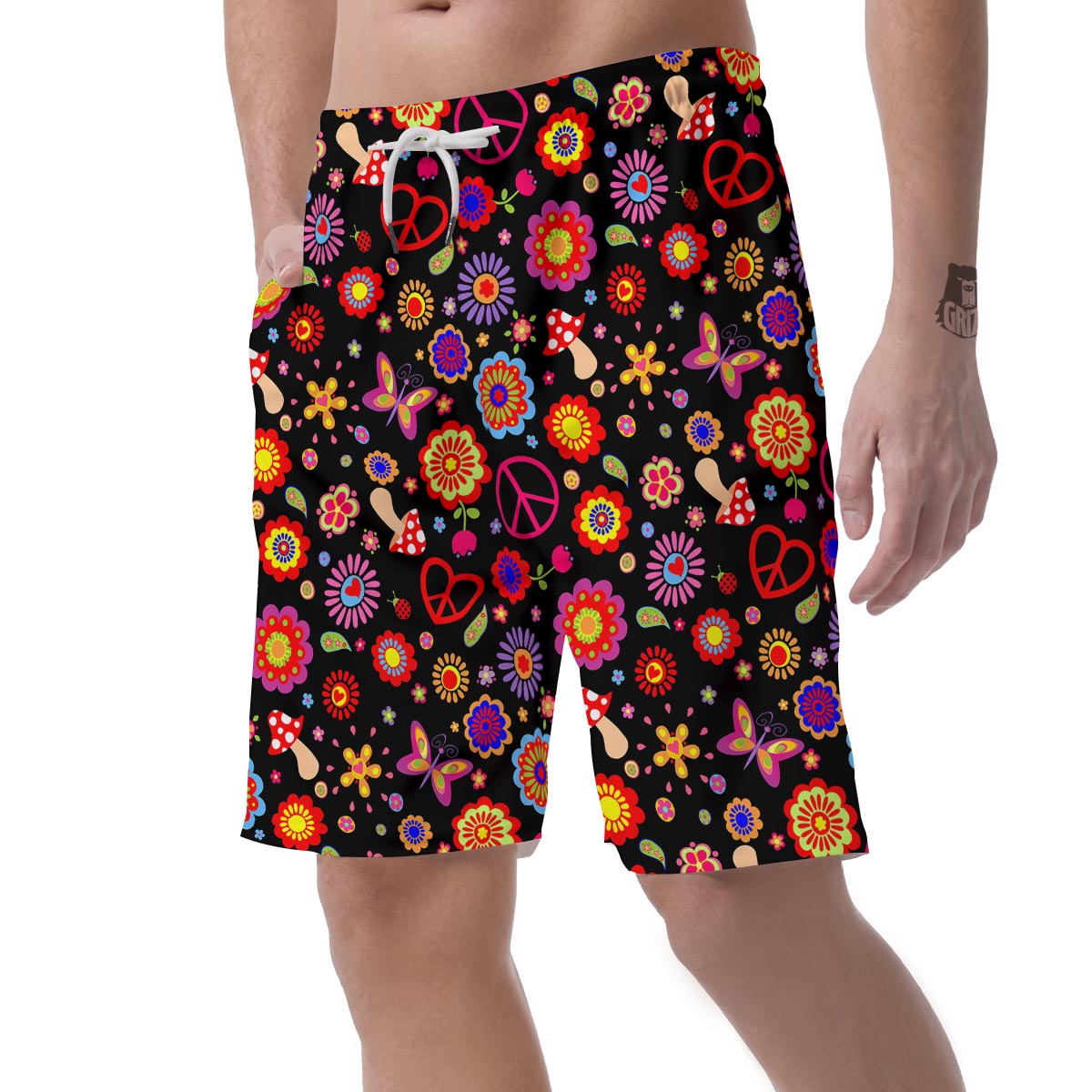 Abstract Flower Hippie Men's Shorts-grizzshop