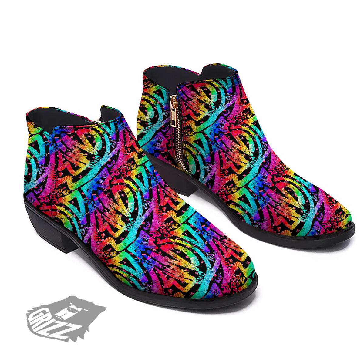 Abstract Graffiti Colorful Paint Print Pattern Ankle Boots-grizzshop