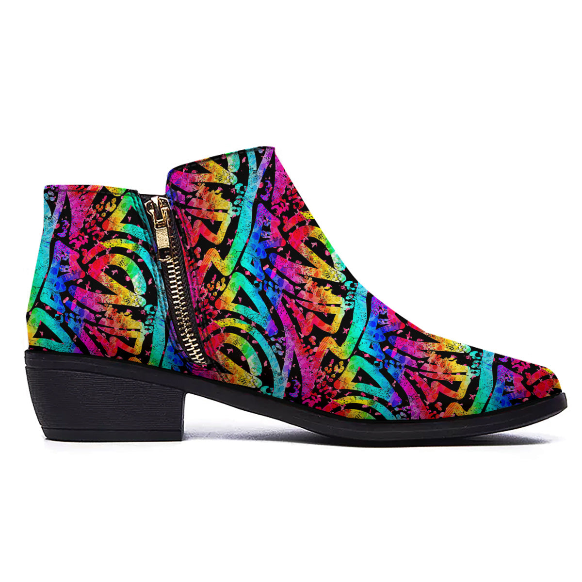 Abstract Graffiti Colorful Paint Print Pattern Ankle Boots-grizzshop