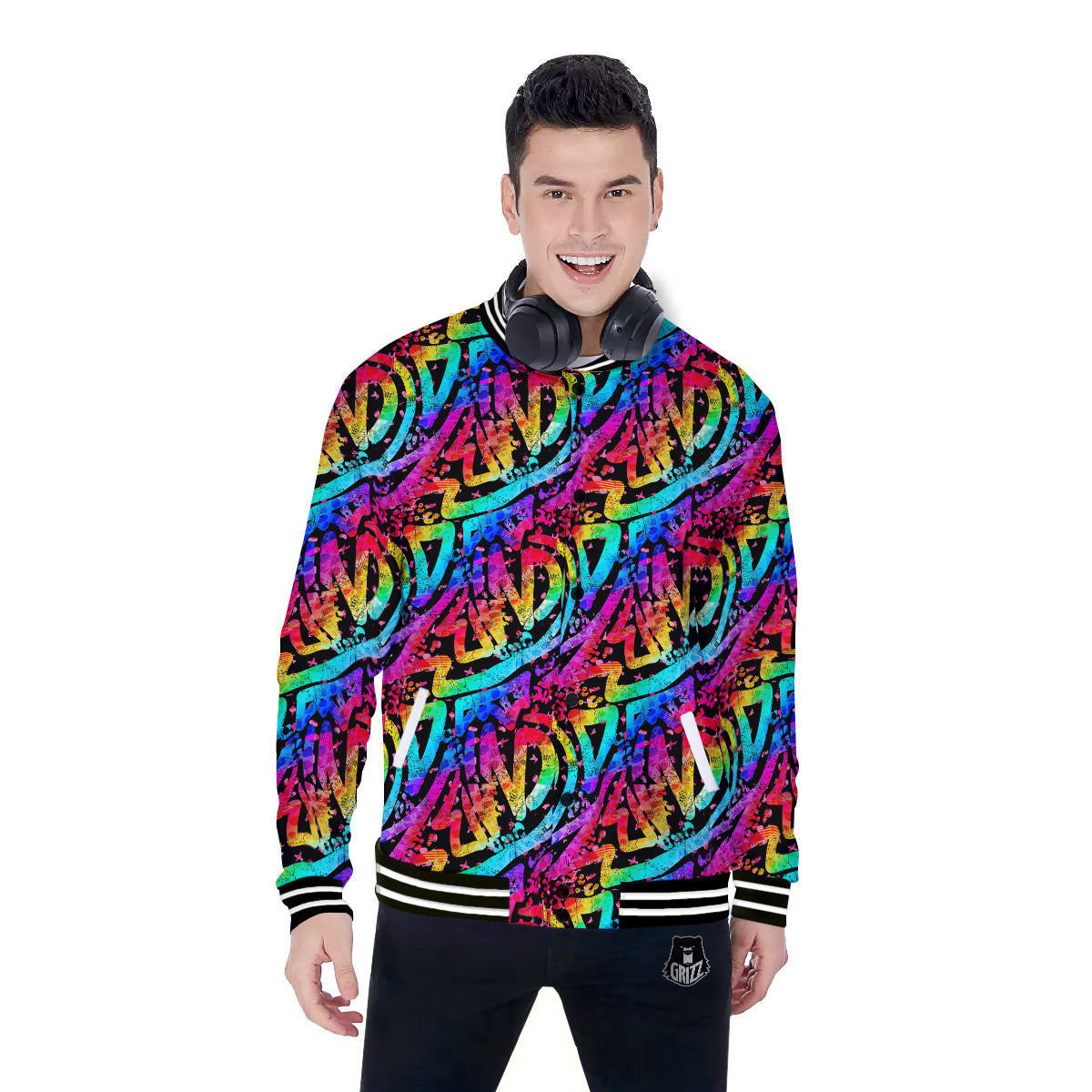 Abstract Graffiti Colorful Paint Print Pattern Baseball Jacket-grizzshop