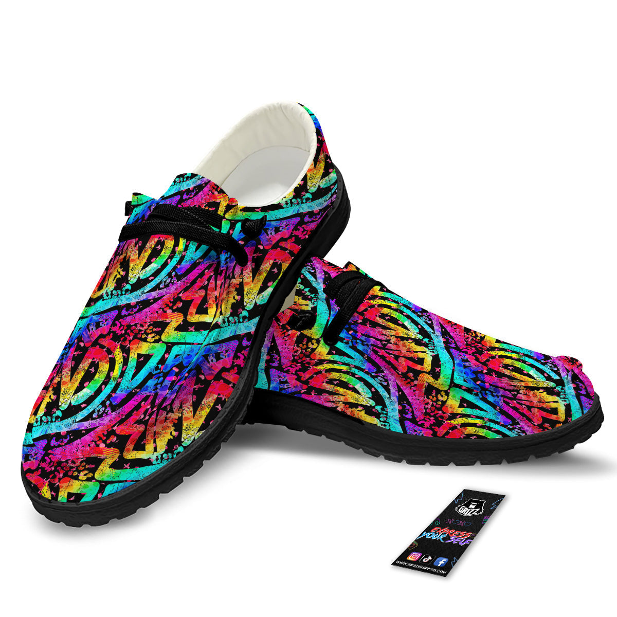 Abstract Graffiti Colorful Paint Print Pattern Black Loafers-grizzshop