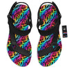 Abstract Graffiti Colorful Paint Print Pattern Black Open Toe Sandals-grizzshop