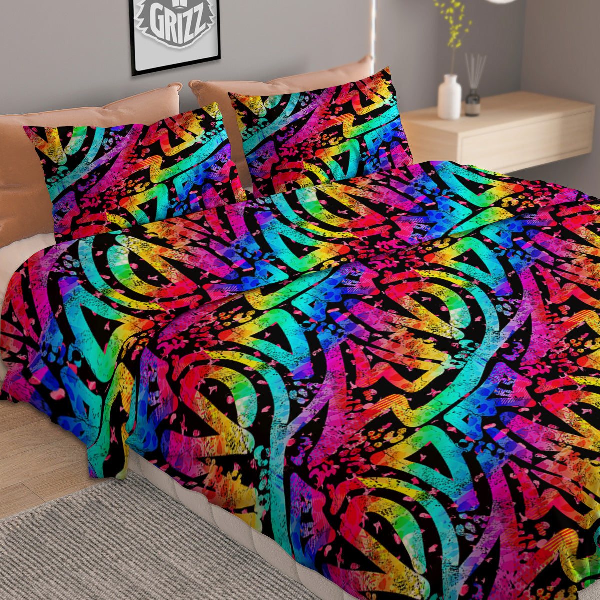Abstract Graffiti Colorful Paint Print Pattern Duvet Cover Bedding Set