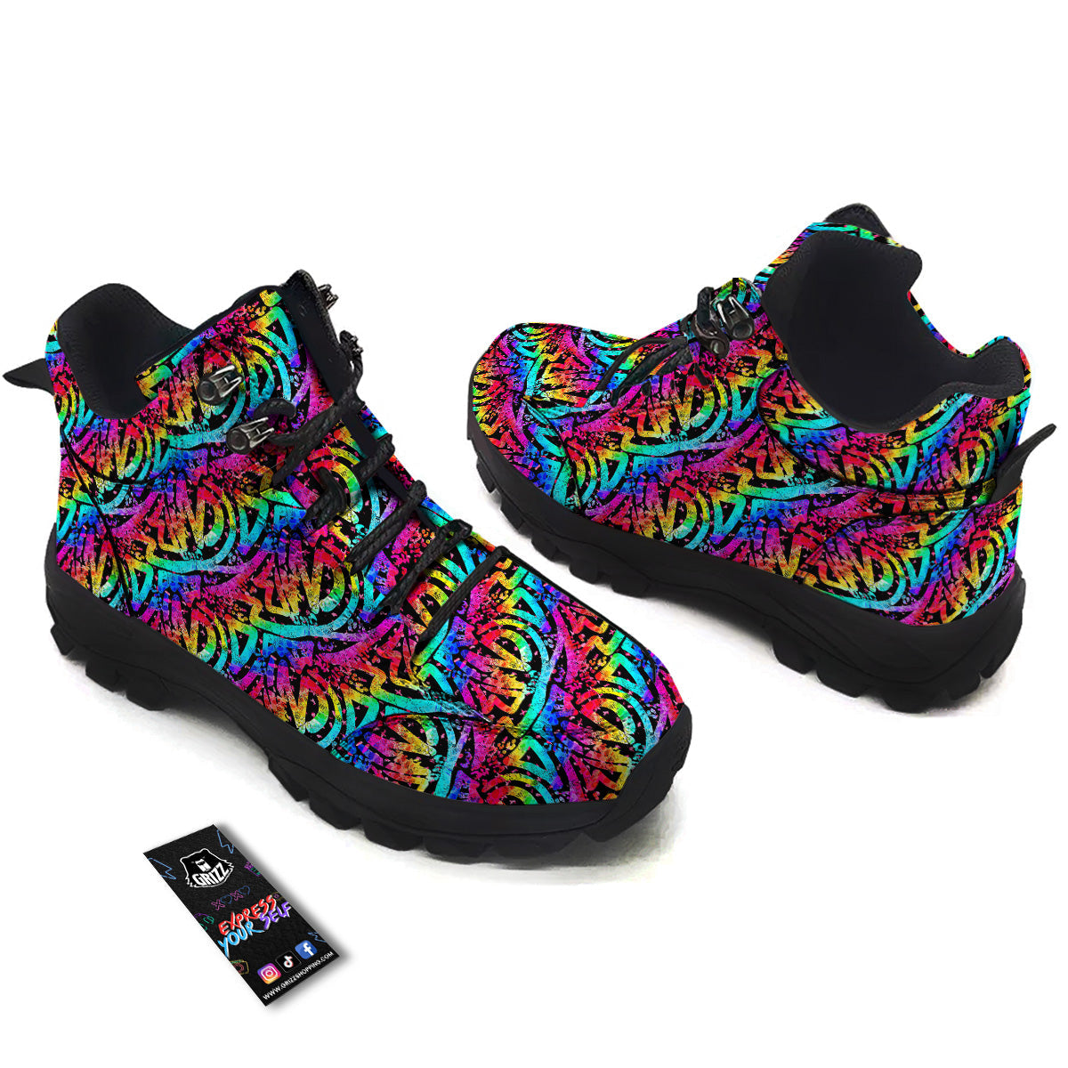 Abstract Graffiti Colorful Paint Print Pattern Hiking Shoes-grizzshop