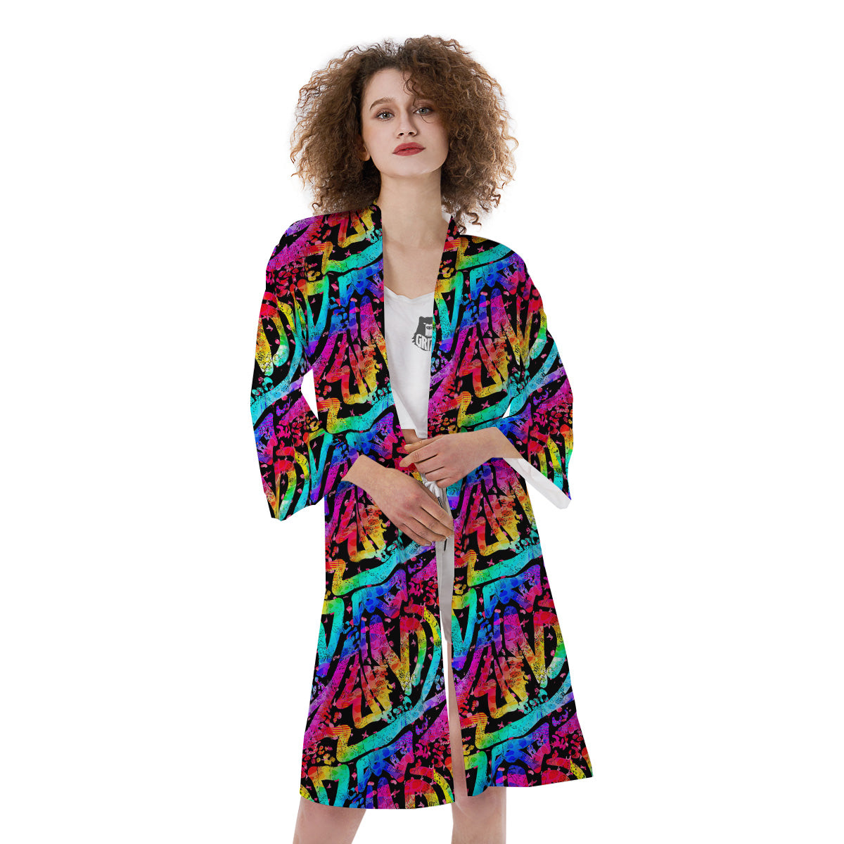 Abstract Graffiti Colorful Paint Print Pattern Kimono-grizzshop