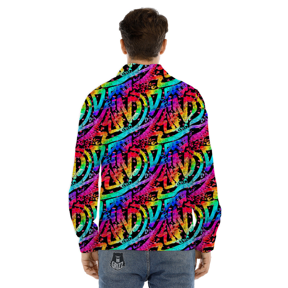 Abstract Graffiti Colorful Paint Print Pattern Men's Dress Shirts-grizzshop