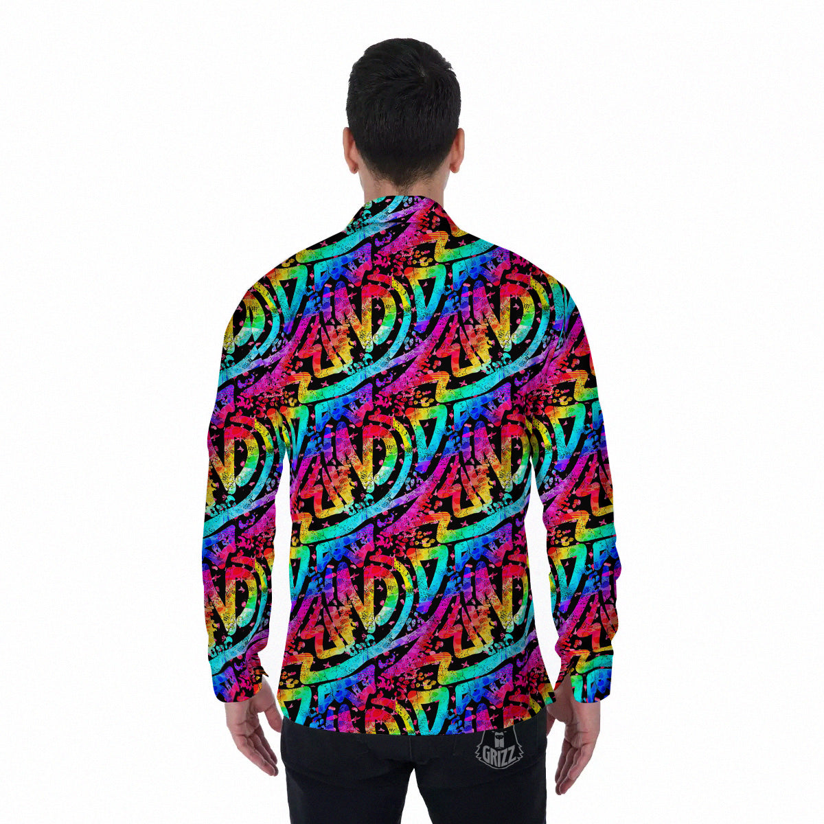 Abstract Graffiti Colorful Paint Print Pattern Men's Long Sleeve Shirts-grizzshop