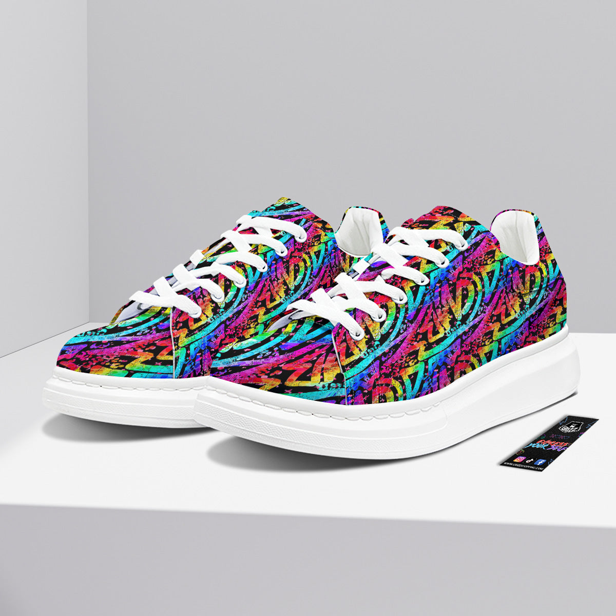 Abstract Graffiti Colorful Paint Print Pattern Platform Shoes-grizzshop