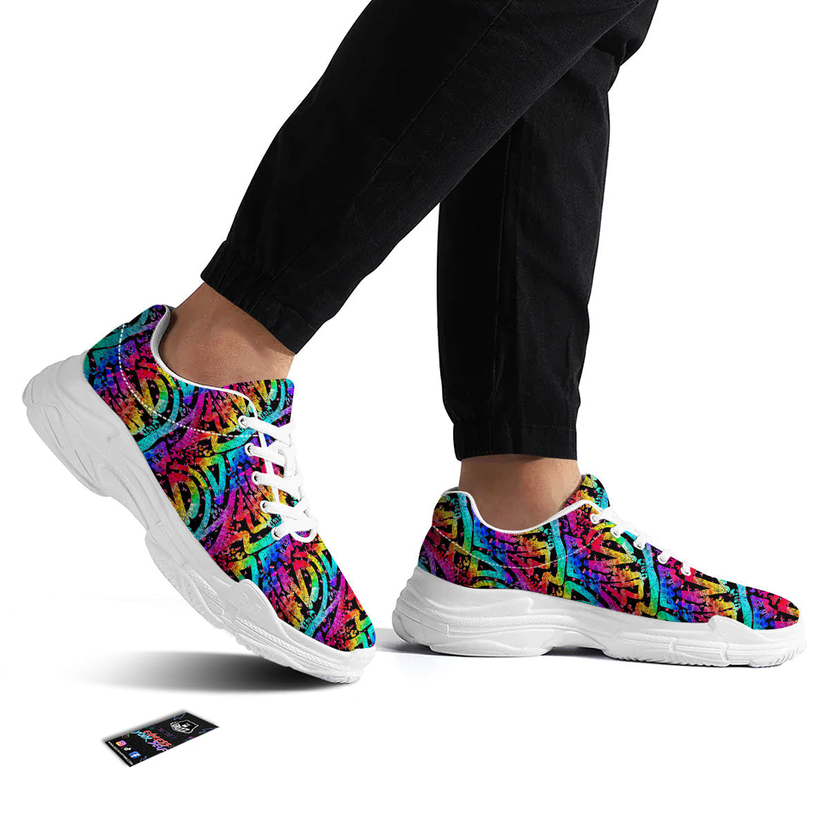 Abstract Graffiti Colorful Paint Print Pattern White Chunky Shoes-grizzshop