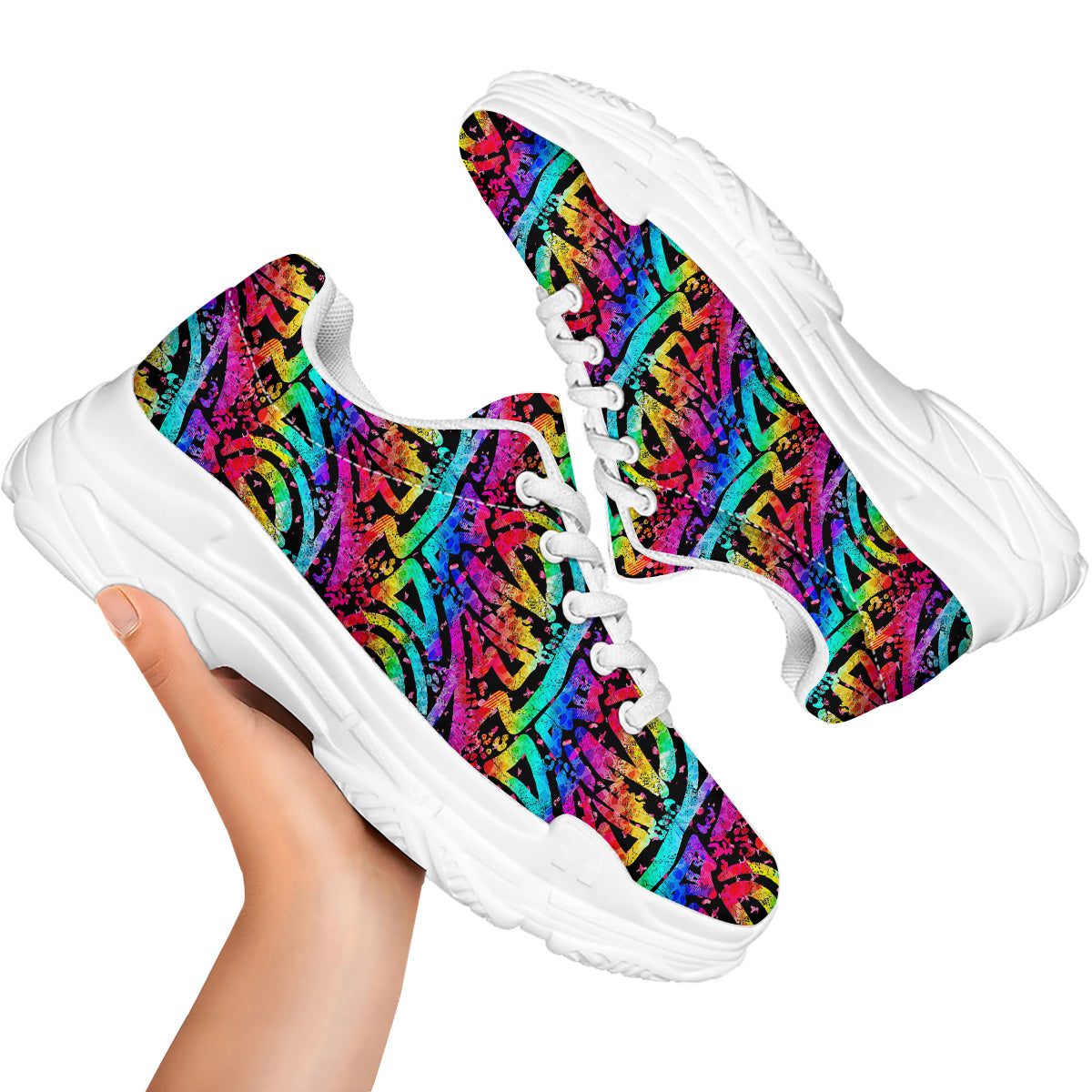 Abstract Graffiti Colorful Paint Print Pattern White Chunky Shoes-grizzshop