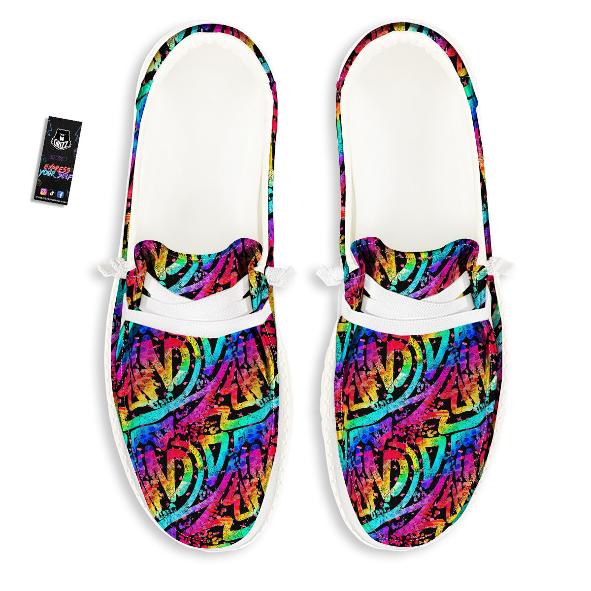 Abstract Graffiti Colorful Paint Print Pattern White Loafers-grizzshop